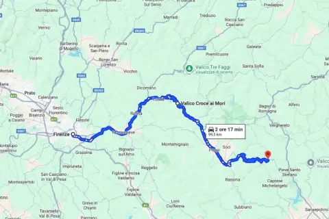 Itinerari moto Emilia Romagna: mappa da Firenze a Valico Croce ai Mori, 99,5 km, 2 ore 17 min.