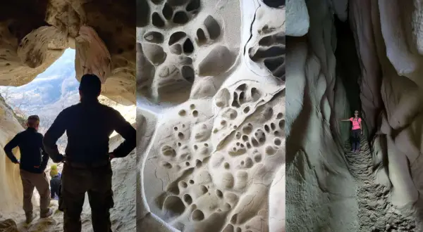 Esplorazione delle grotte di soprasasso, con formazioni rocciose uniche e panorami mozzafiato.