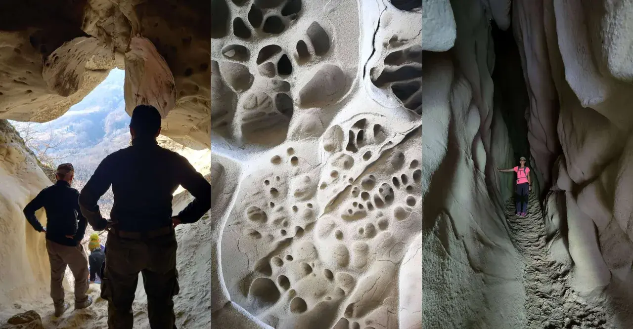 Esplorazione delle grotte di soprasasso, con formazioni rocciose uniche e panorami mozzafiato.